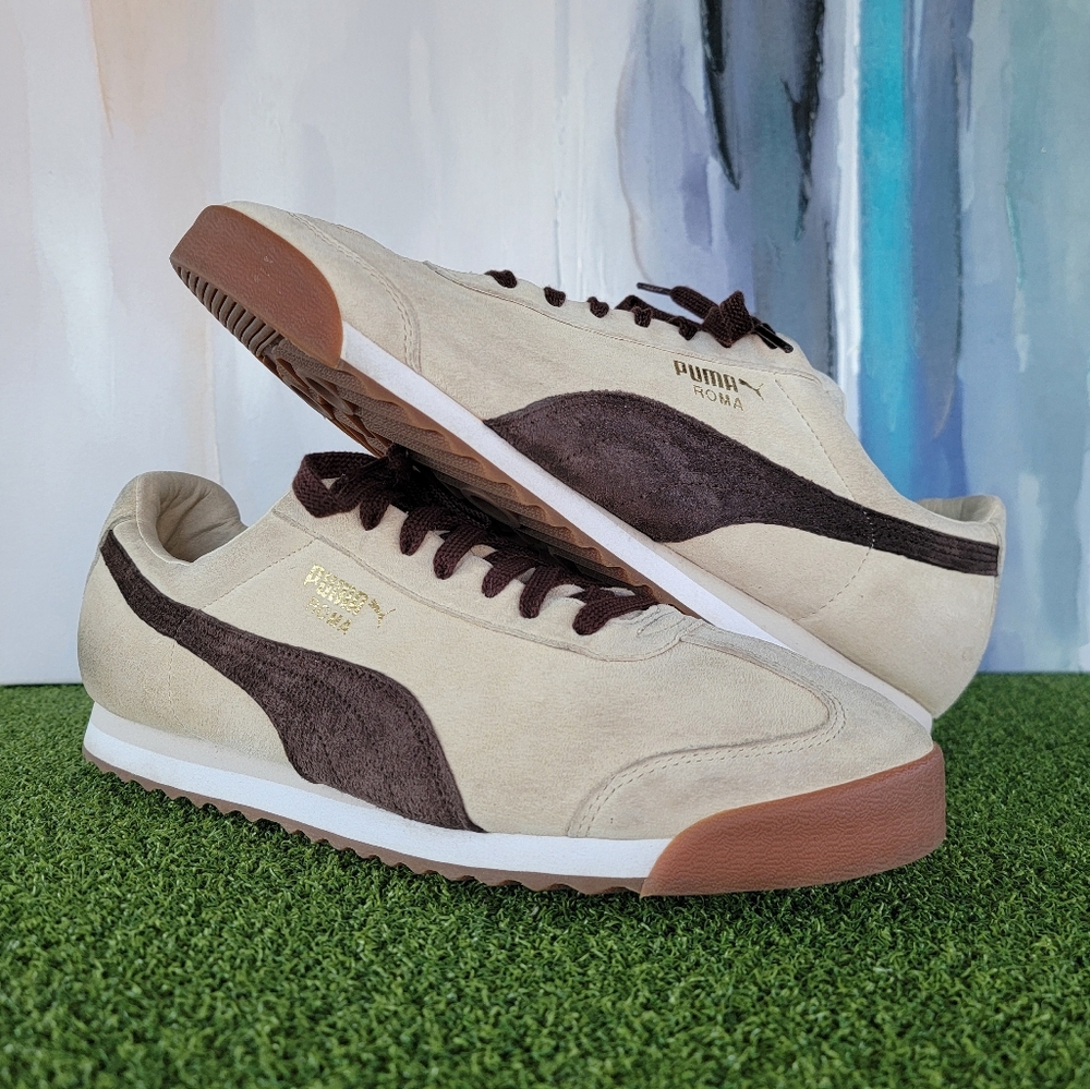 Mens Puma Roma Beige and Brown Shoes